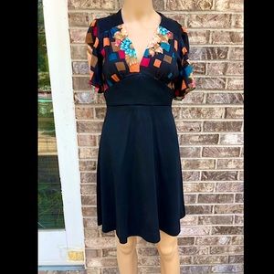 Vintage 70s Young Edwardian by Arpeja Black Abstract Flutter Sleeve Mini Dress